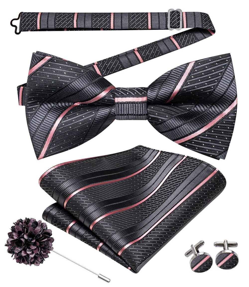 9031 Pretied Bow Ties Wedding Formal Bow Tie Handkerchief Cufflinks Lapel